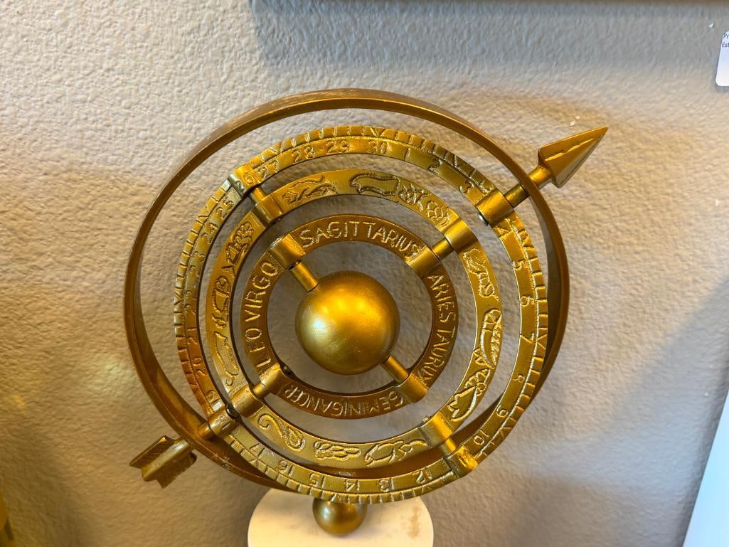 DECORATIVE BRASS AND MARBLE ARMILLARY SPHERE - 2