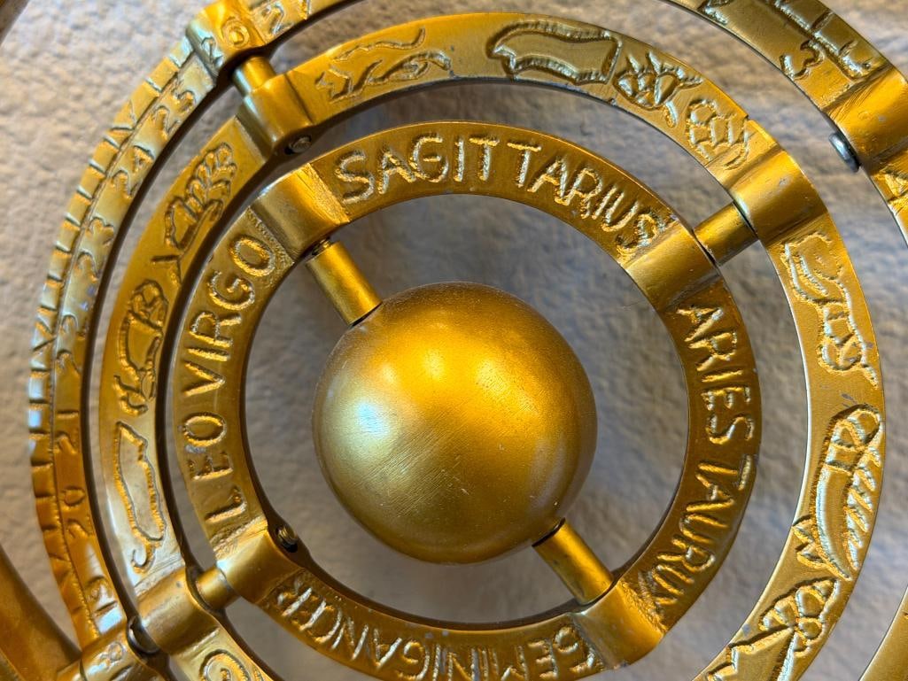 DECORATIVE BRASS AND MARBLE ARMILLARY SPHERE - 3