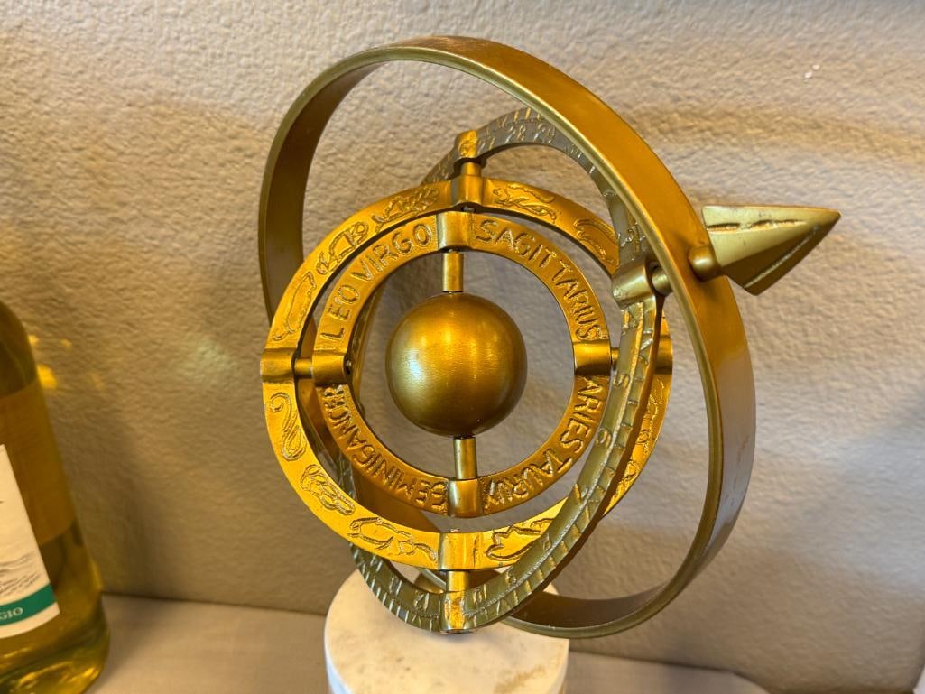 DECORATIVE BRASS AND MARBLE ARMILLARY SPHERE - 4