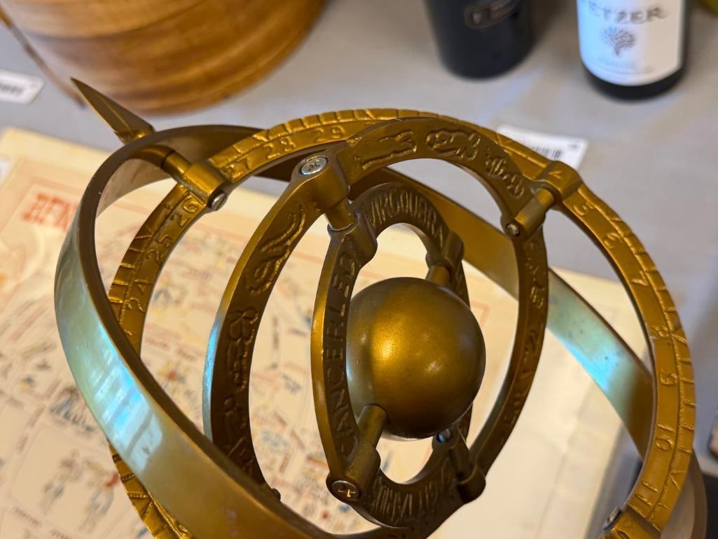 DECORATIVE BRASS AND MARBLE ARMILLARY SPHERE - 7