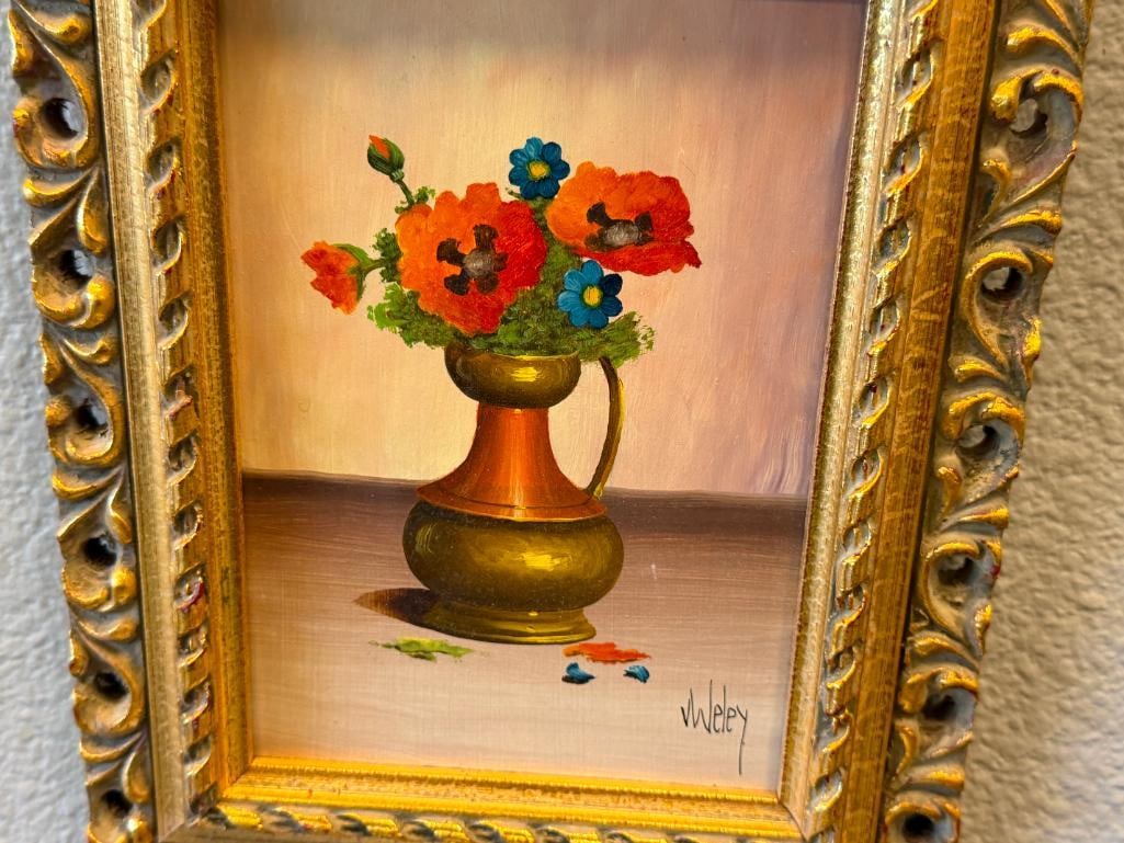 MID-20TH CENTURY V . WELEY DUTCH ARTIST ORIGINAL OIL ON BOARD MINIATURE PAINTING STILL-LIFE - 2