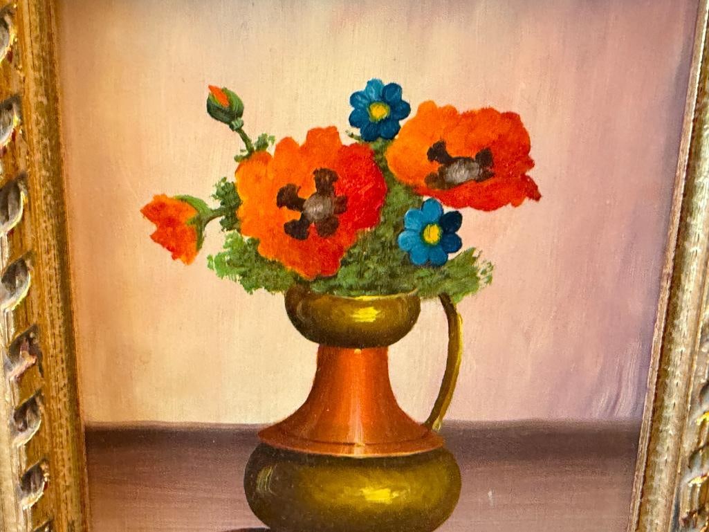MID-20TH CENTURY V . WELEY DUTCH ARTIST ORIGINAL OIL ON BOARD MINIATURE PAINTING STILL-LIFE - 3