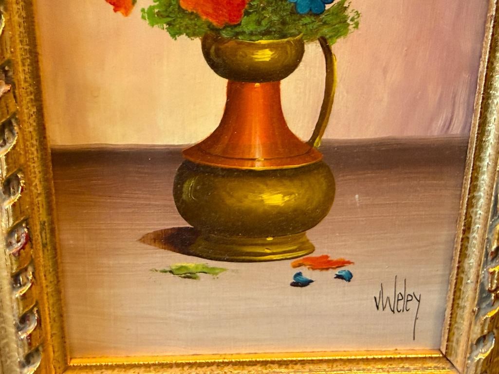 MID-20TH CENTURY V . WELEY DUTCH ARTIST ORIGINAL OIL ON BOARD MINIATURE PAINTING STILL-LIFE - 4