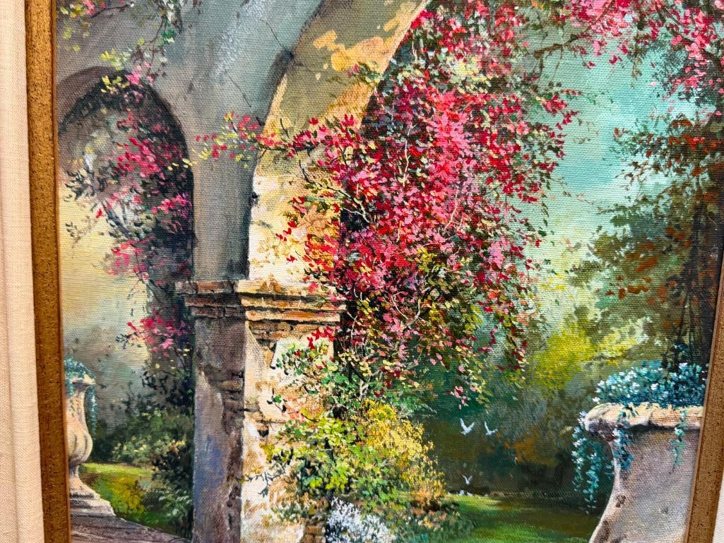 MAURICE HARVEY ENGLISH ARTIST ORIGINAL OIL ON CANVAS PAINTING TITLED IN THE MISSION GARDEN - 3