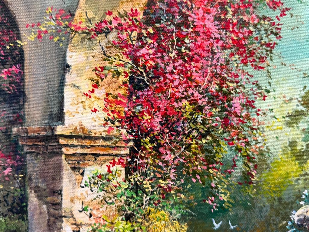MAURICE HARVEY ENGLISH ARTIST ORIGINAL OIL ON CANVAS PAINTING TITLED IN THE MISSION GARDEN - 4