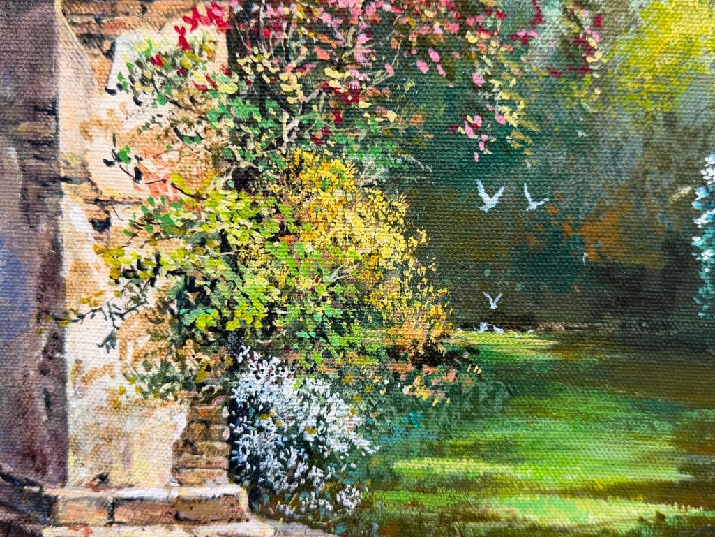MAURICE HARVEY ENGLISH ARTIST ORIGINAL OIL ON CANVAS PAINTING TITLED IN THE MISSION GARDEN - 5