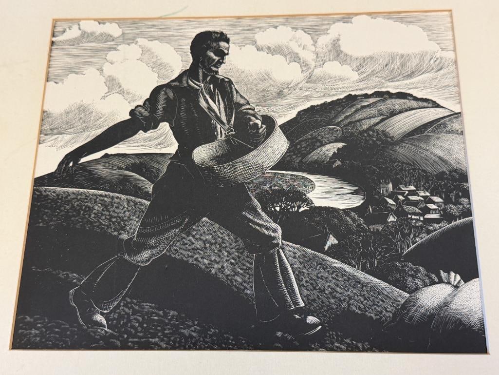 CLARE LEIGHTON ARTIST WOOD ENGRAVING TITLED APRIL: SOWING 1933 SERIES THE FARMER'S YEAR - 2