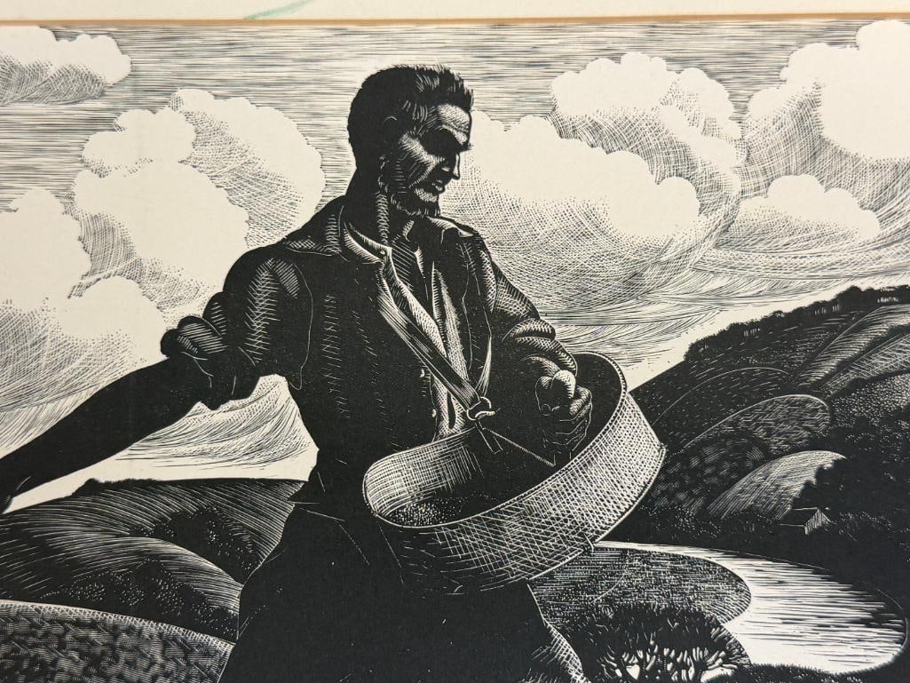 CLARE LEIGHTON ARTIST WOOD ENGRAVING TITLED APRIL: SOWING 1933 SERIES THE FARMER'S YEAR - 3
