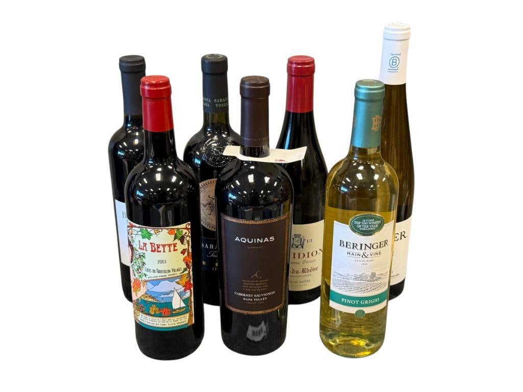 SEVEN SEALED BOTTLES OF WINE CABARNET, TOSCANA, LA BETTE, BLACK FOX, SARACOSA, AQUINAS, BERINGER (1 of 9)