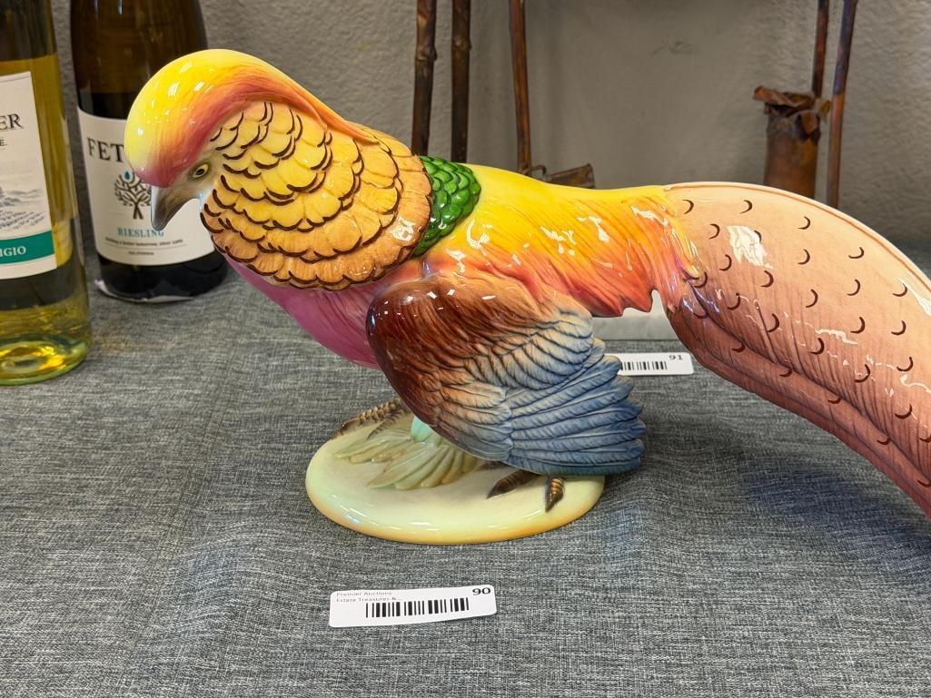 VINTAGE CALIFORNIA POTTERY HAND PAINTED BALL ART WARE CERAMIC PHEASANT FIGURINE CIRCA 1940'S - 50'S - 2