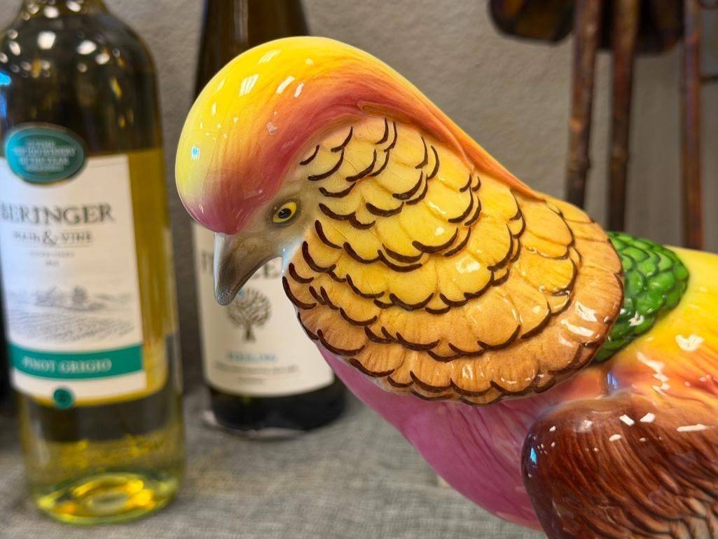 VINTAGE CALIFORNIA POTTERY HAND PAINTED BALL ART WARE CERAMIC PHEASANT FIGURINE CIRCA 1940'S - 50'S - 3