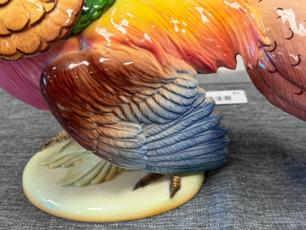 VINTAGE CALIFORNIA POTTERY HAND PAINTED BALL ART WARE CERAMIC PHEASANT FIGURINE CIRCA 1940'S - 50'S - 4