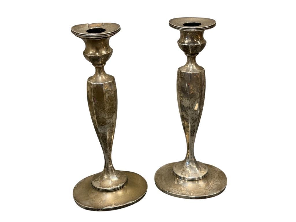 PAIR OF ANTIQUE J.E CALDWELL & CO. WEIGHTED STERLING SILVER CANDLE STICK HOLDERS NO. B12 (1 of 5)