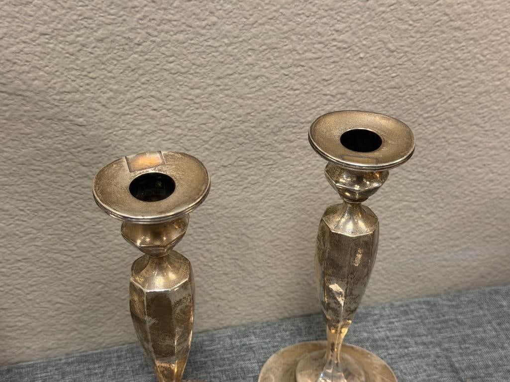 PAIR OF ANTIQUE J.E CALDWELL & CO. WEIGHTED STERLING SILVER CANDLE STICK HOLDERS NO. B12 - 2