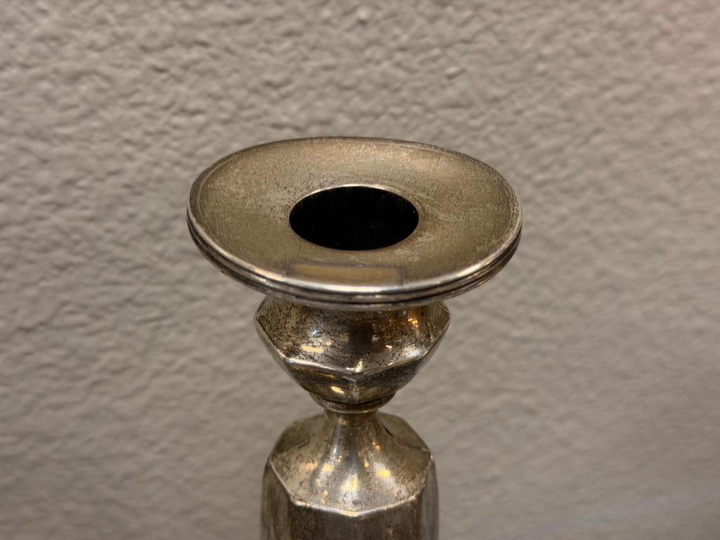 PAIR OF ANTIQUE J.E CALDWELL & CO. WEIGHTED STERLING SILVER CANDLE STICK HOLDERS NO. B12 - 3
