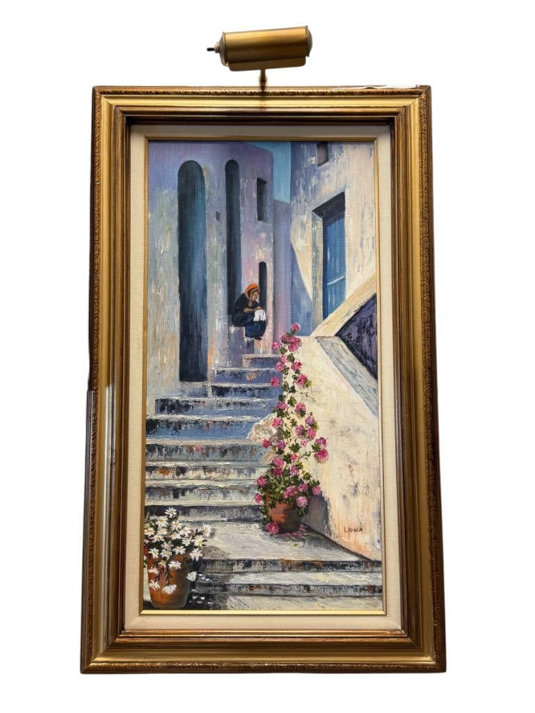 ORIGINAL OIL ON CANVAS EUROPEAN / MEDITERRANEAN SCENE SIGNED LONA (1 of 9)
