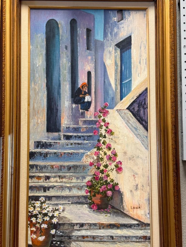 ORIGINAL OIL ON CANVAS EUROPEAN / MEDITERRANEAN SCENE SIGNED LONA - 2