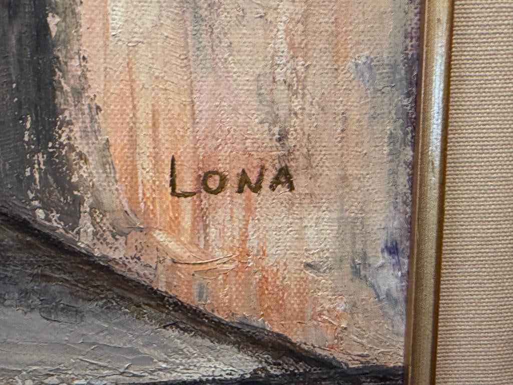ORIGINAL OIL ON CANVAS EUROPEAN / MEDITERRANEAN SCENE SIGNED LONA - 7