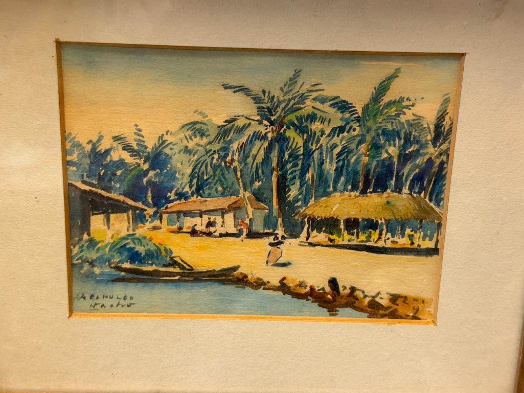 PAIR OF VINTAGE ORIGINAL WATERCOLOR TOURIST / SOUVENIR PAINTINGS OF ACAPULCO BEACHES SIGNED NACHO - 3