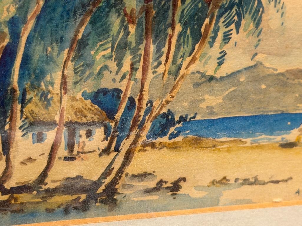 PAIR OF VINTAGE ORIGINAL WATERCOLOR TOURIST / SOUVENIR PAINTINGS OF ACAPULCO BEACHES SIGNED NACHO - 8
