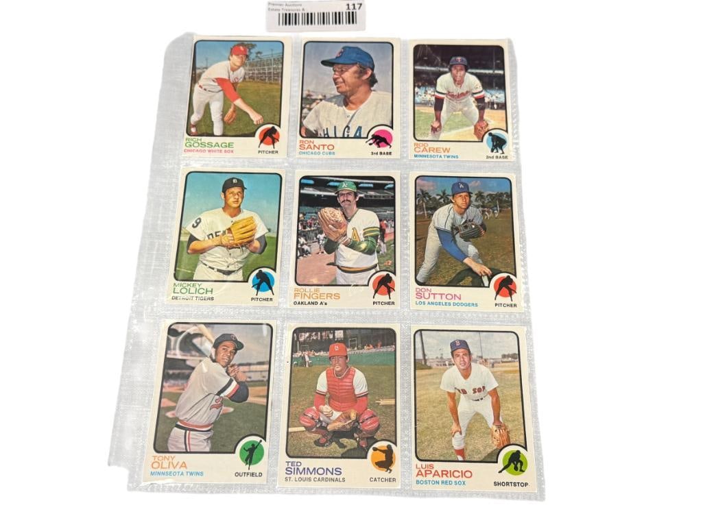 1973 TOPPS BASEBALL CARD HALL OF FAMERS ROLLIE FINGERS, TONY OLIVA, RON SANTO, ROD CAREW: RICH GOSSAGE, MICKEY LOLICH, DON SUTTON, TED SIMMONS, LUIS APRAICIO, SEE PHOTOS FOR CONDITION