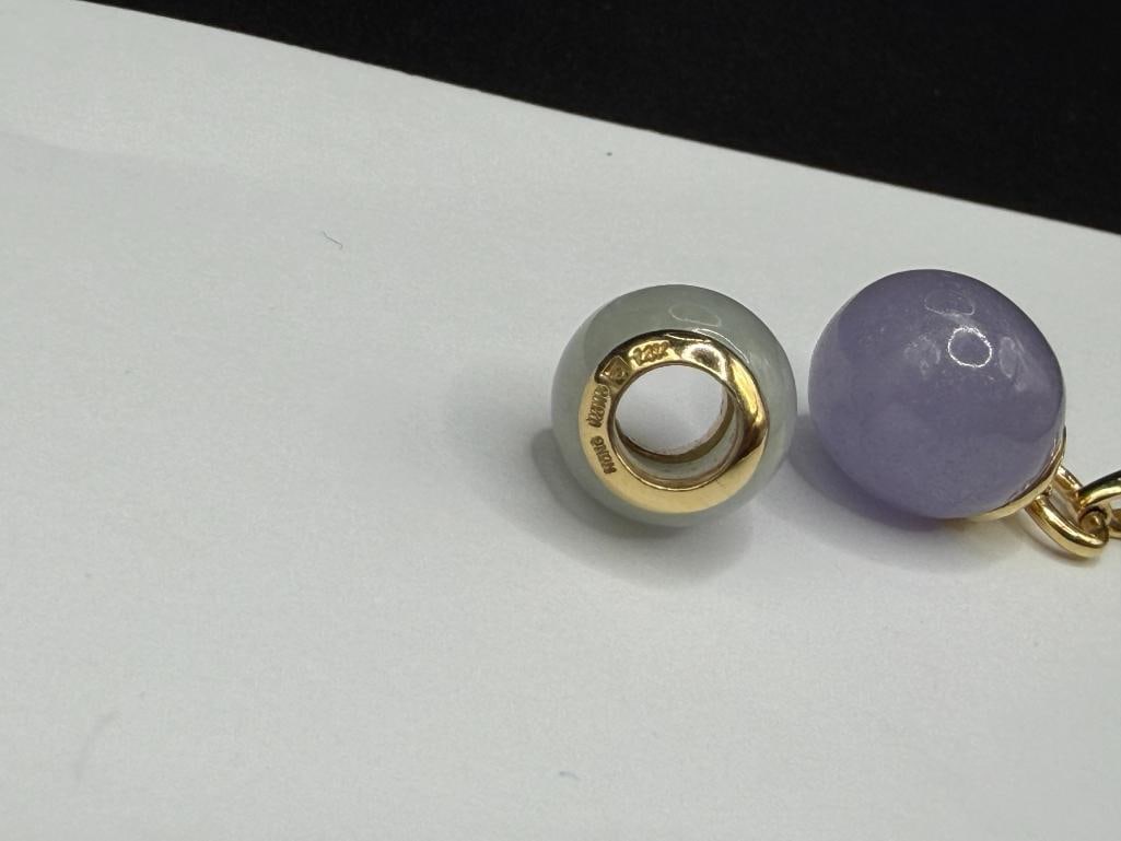 14K YELLOW GOLD LAVENDER JADE DROP PENDANT AND 14K YELLOW GOLD GREEN JADE SLIDE PENDANT / BEAD - 5