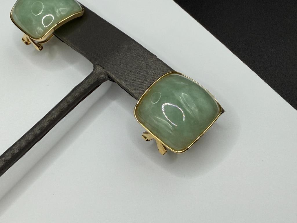 14K YELLOW GOLD GREEN JADE EARRINGS - 3