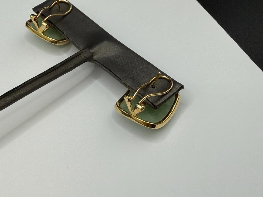 14K YELLOW GOLD GREEN JADE EARRINGS - 4