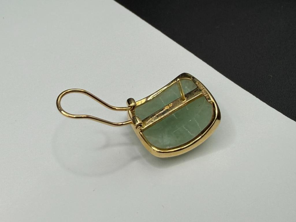 14K YELLOW GOLD GREEN JADE EARRINGS - 5