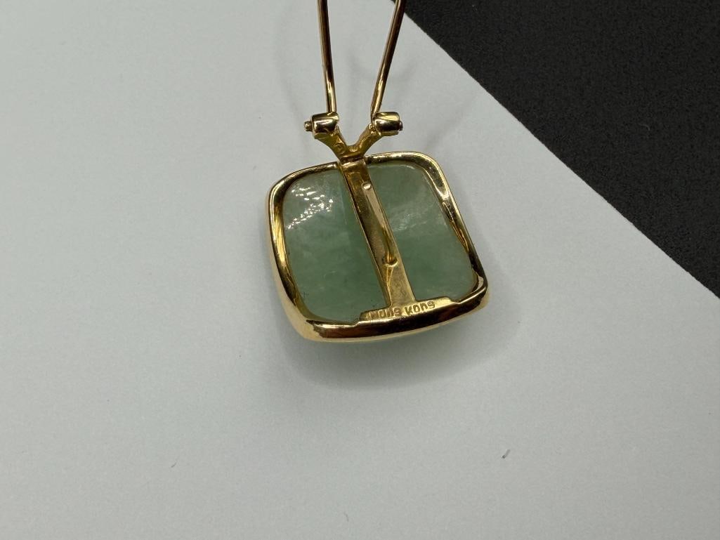 14K YELLOW GOLD GREEN JADE EARRINGS - 6