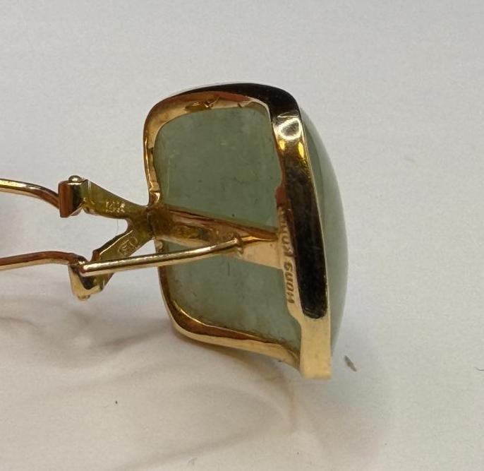 14K YELLOW GOLD GREEN JADE EARRINGS - 7