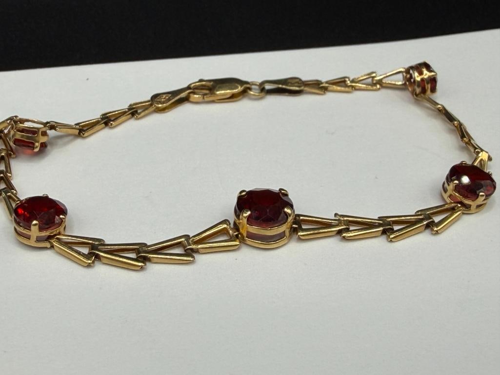 IMPERIAL GOLD COMPANY 14K YELLOW GOLD GARNET LINK BRACELET - 2