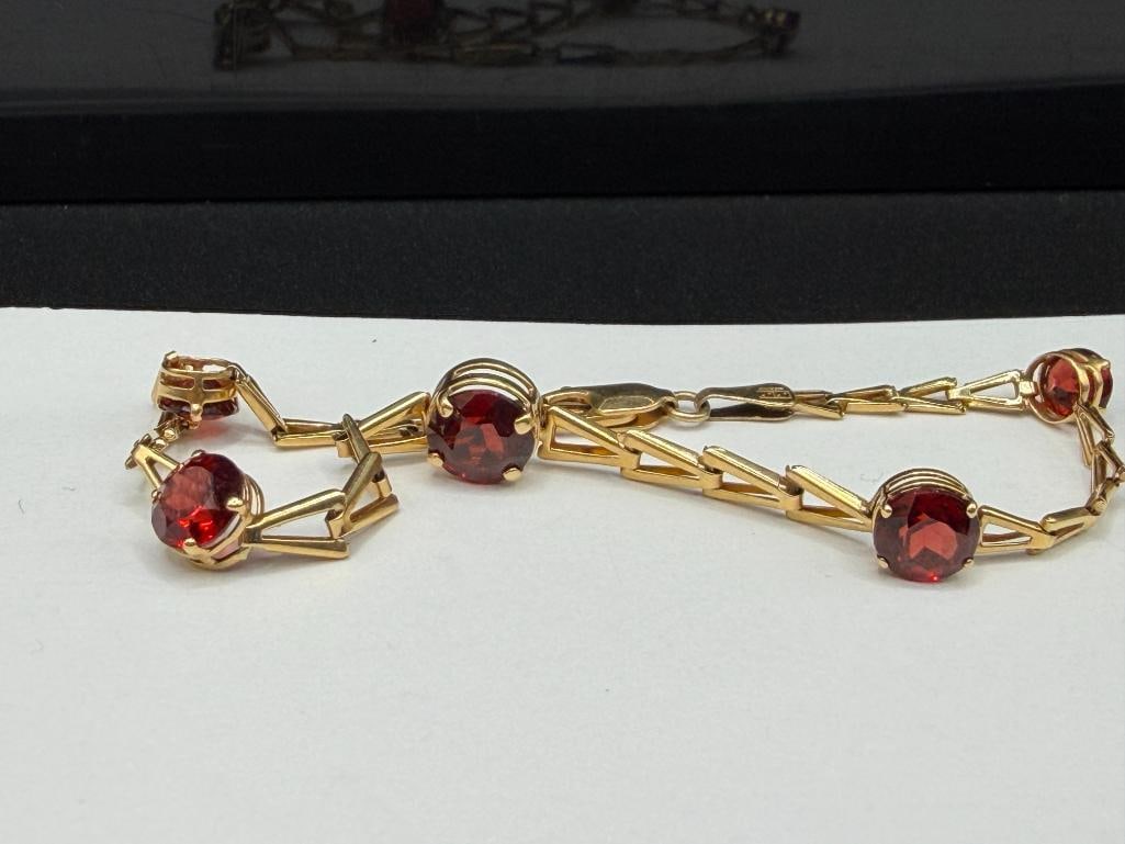 IMPERIAL GOLD COMPANY 14K YELLOW GOLD GARNET LINK BRACELET - 3