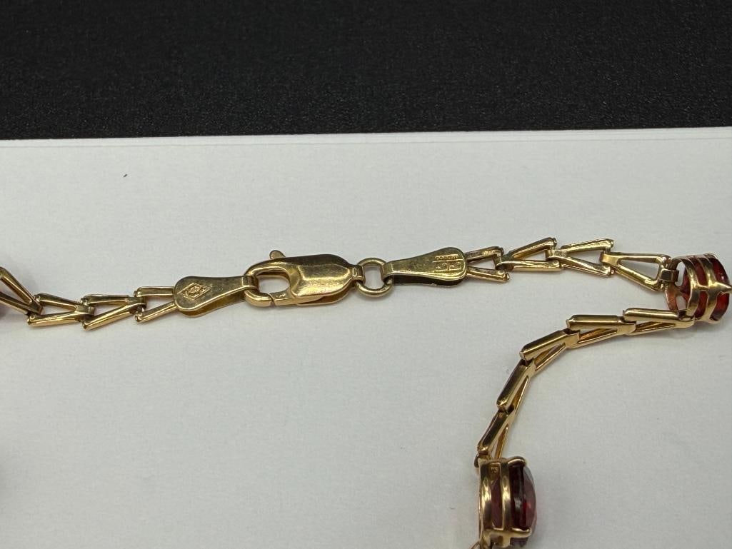 IMPERIAL GOLD COMPANY 14K YELLOW GOLD GARNET LINK BRACELET - 4