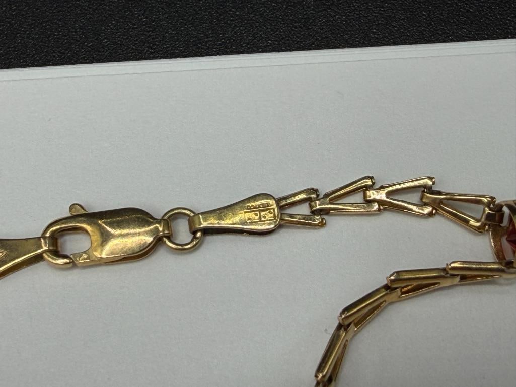 IMPERIAL GOLD COMPANY 14K YELLOW GOLD GARNET LINK BRACELET - 5