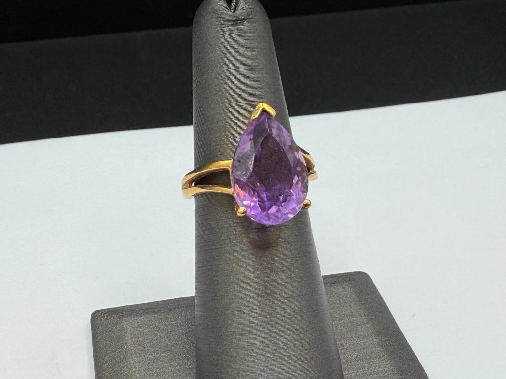 14K YELLOW GOLD PEAR CUT AMETHYST RING - 3