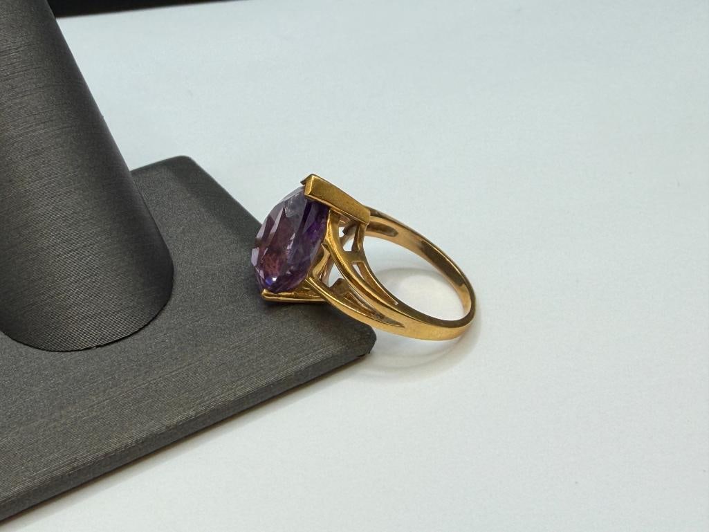 14K YELLOW GOLD PEAR CUT AMETHYST RING - 4