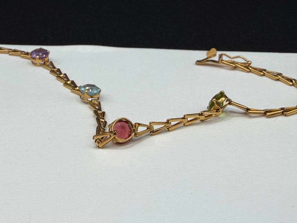 14K YELLOW GOLD ROUND CUT MULTI-GEMSTONE LINK BRACELET INCLUDING PERIDOT, CITRINE, TOPAZ, AND MORE - 5