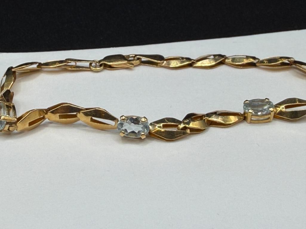 IMPERIAL GOLD COMPANY DESIGNER SIGNED 14K YELLOW GOLD OVAL CUT AQUAMARINE BRACELET - 2