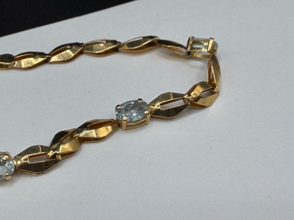 IMPERIAL GOLD COMPANY DESIGNER SIGNED 14K YELLOW GOLD OVAL CUT AQUAMARINE BRACELET - 3
