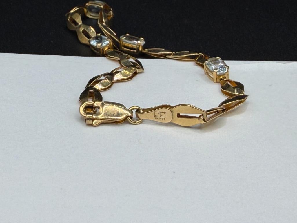 IMPERIAL GOLD COMPANY DESIGNER SIGNED 14K YELLOW GOLD OVAL CUT AQUAMARINE BRACELET - 6