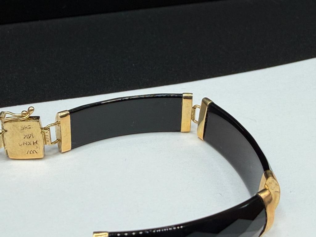 14K YELLOW GOLD FACETED BLACK ONYX LINK BRACELET - 3