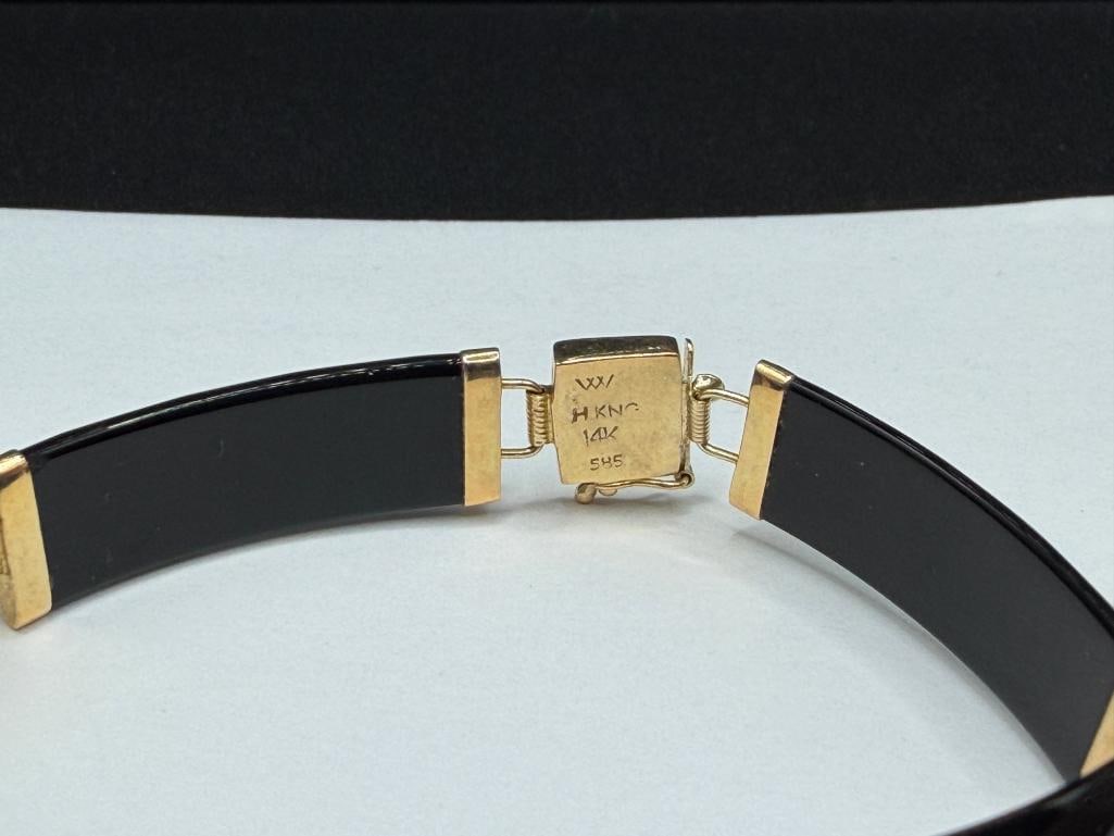 14K YELLOW GOLD FACETED BLACK ONYX LINK BRACELET - 5