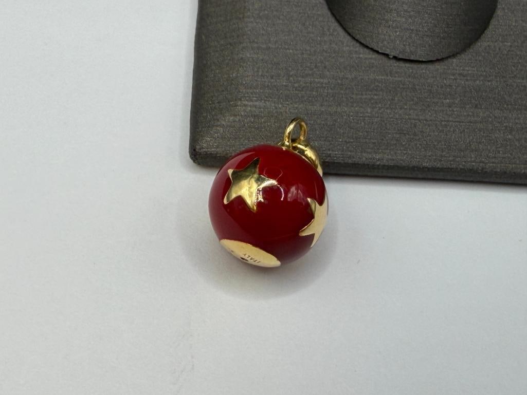 MILOR ITALY 14K YELLOW GOLD RED ENAMEL GOLD STAR BALL PENDANT - 2