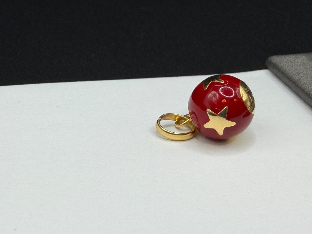 MILOR ITALY 14K YELLOW GOLD RED ENAMEL GOLD STAR BALL PENDANT - 3