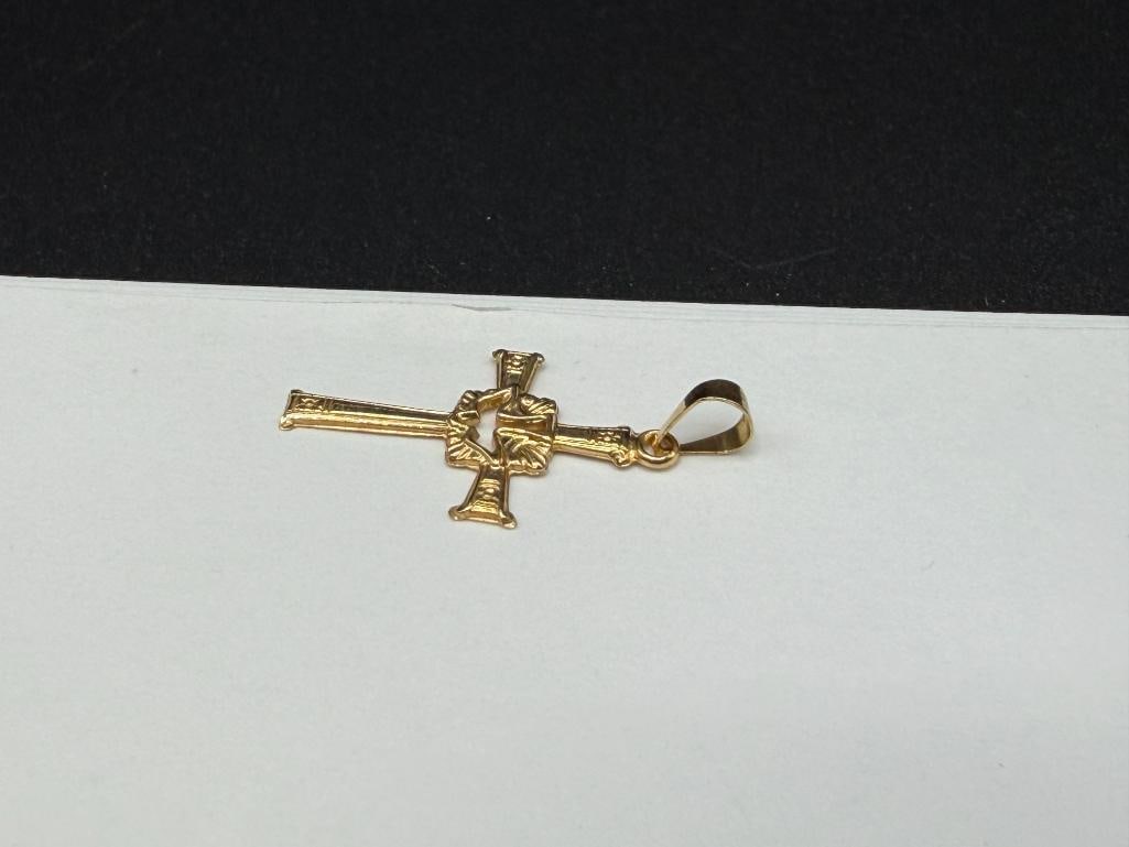 14K YELLOW GOLD CROSS PENDANT WITH PIERCED FLYING DOVE SILHOUETTE IN CENTER - 3