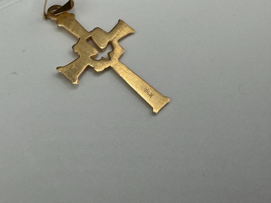 14K YELLOW GOLD CROSS PENDANT WITH PIERCED FLYING DOVE SILHOUETTE IN CENTER - 5