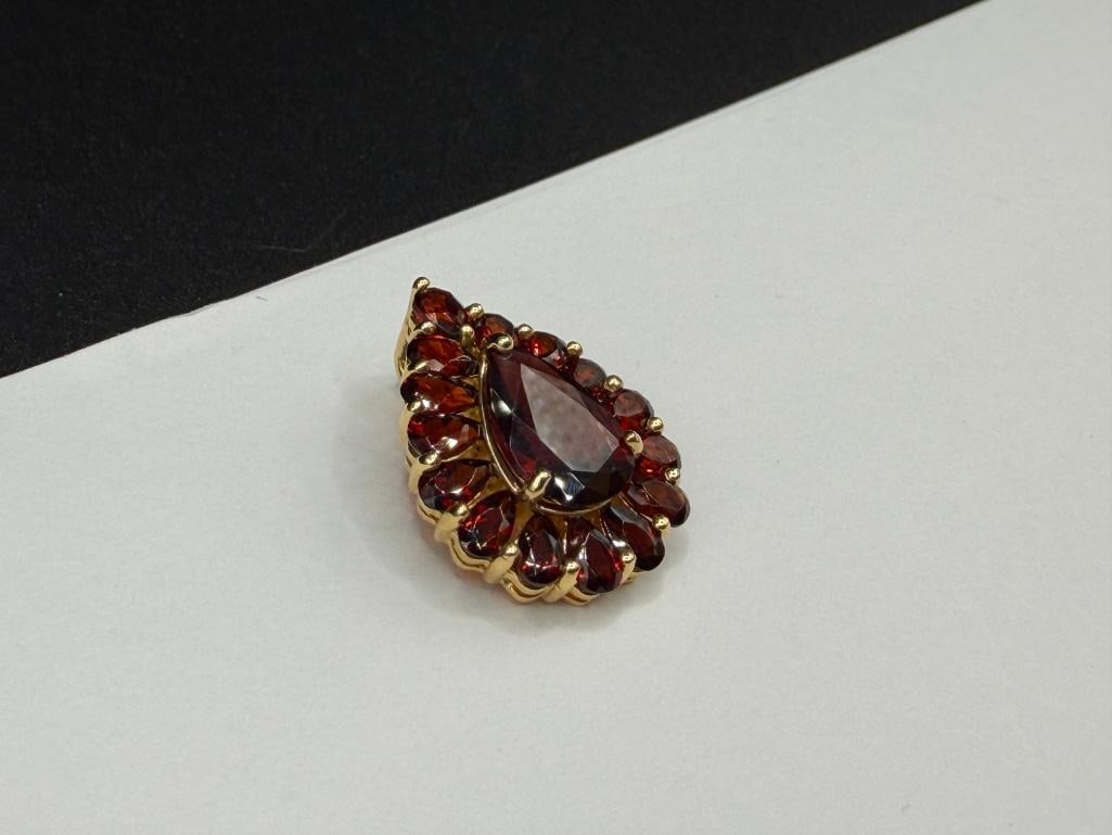 14K YELLOW GOLD GARNET CLUSTER SLIDE PENDANT - 2