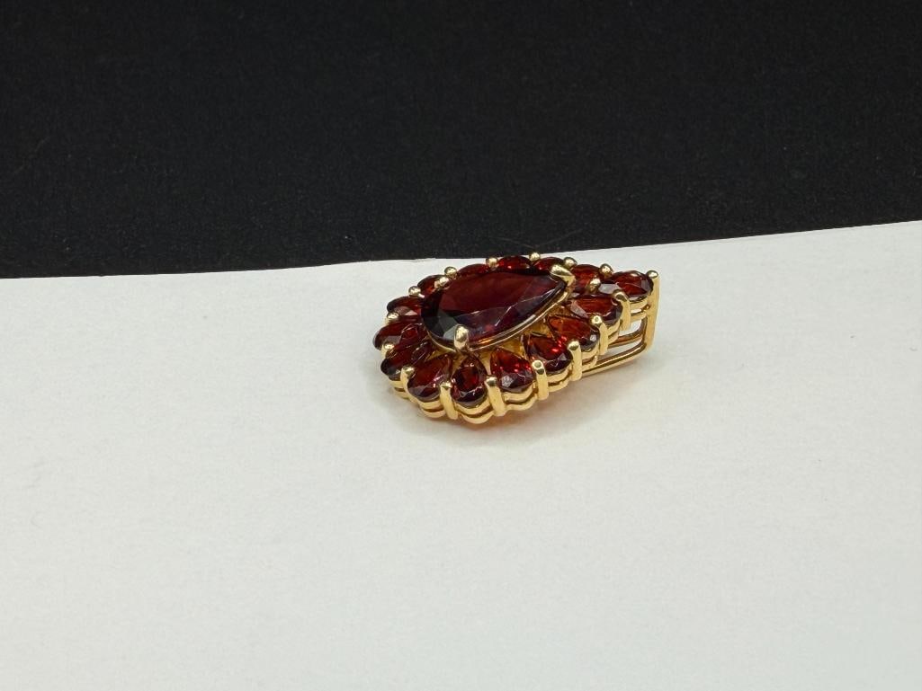 14K YELLOW GOLD GARNET CLUSTER SLIDE PENDANT - 3