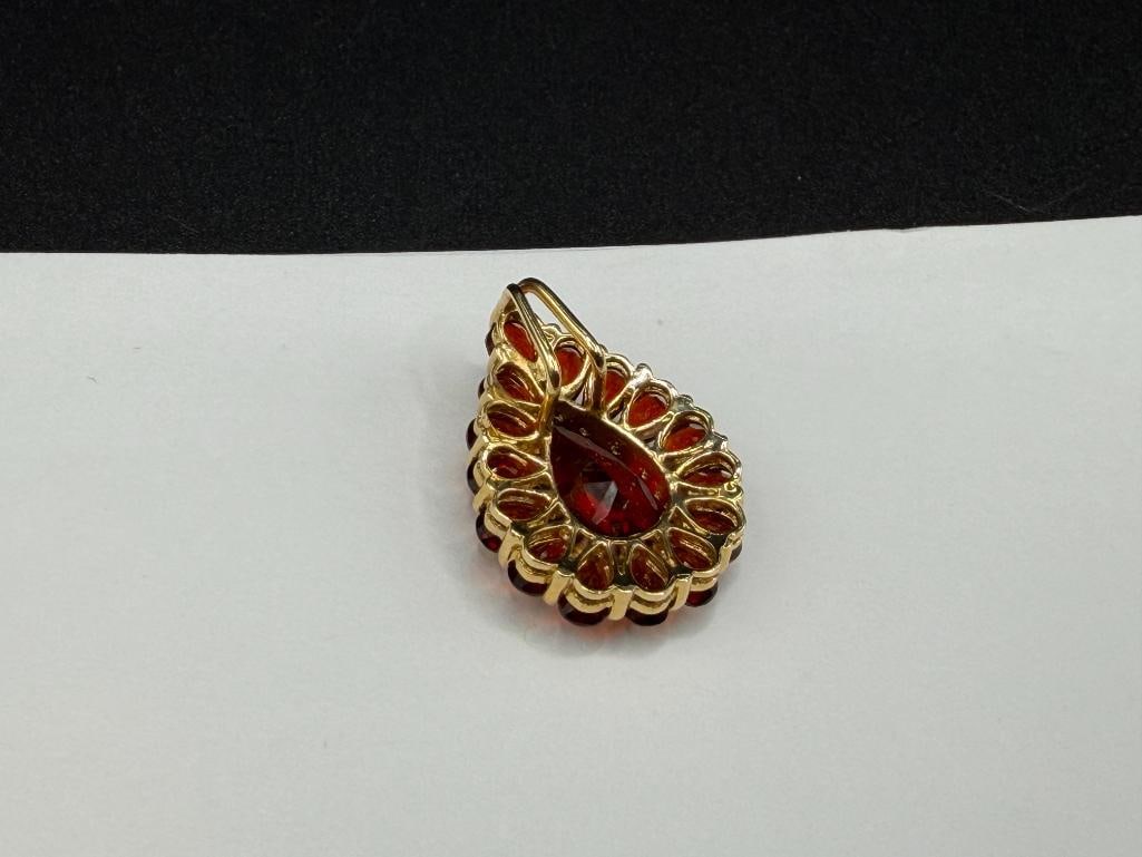 14K YELLOW GOLD GARNET CLUSTER SLIDE PENDANT - 4